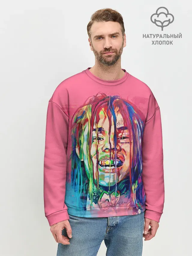 Мужской свитшот базовый с принтом «6IX9INE — PINK 69»