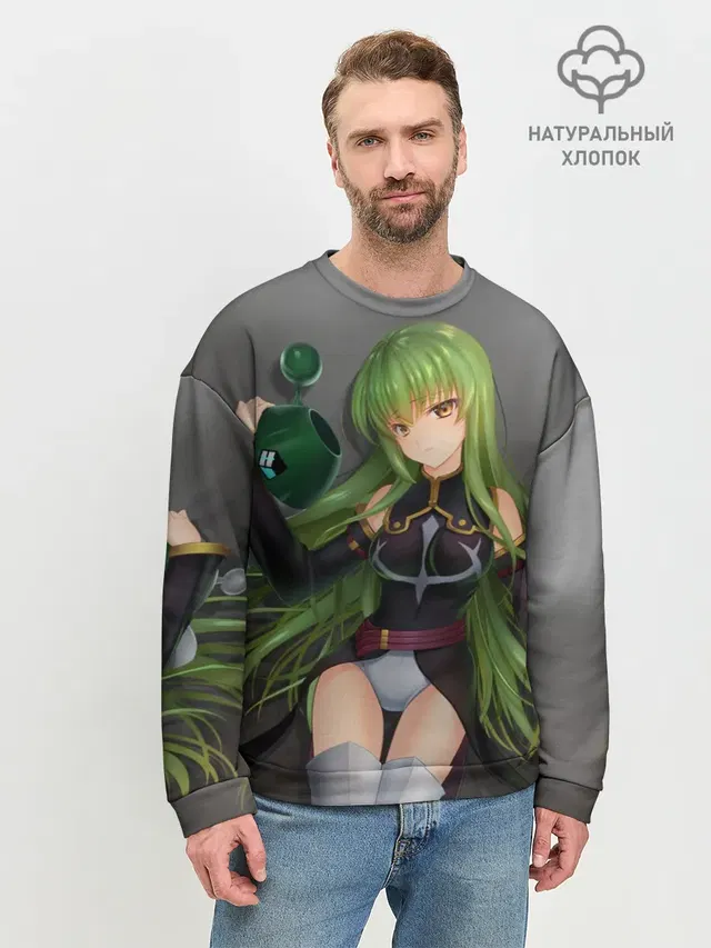 Мужской свитшот базовый с принтом «Code Geass — Code Geass art gray»