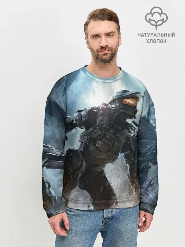 Мужской свитшот базовый с принтом «Master Chief»