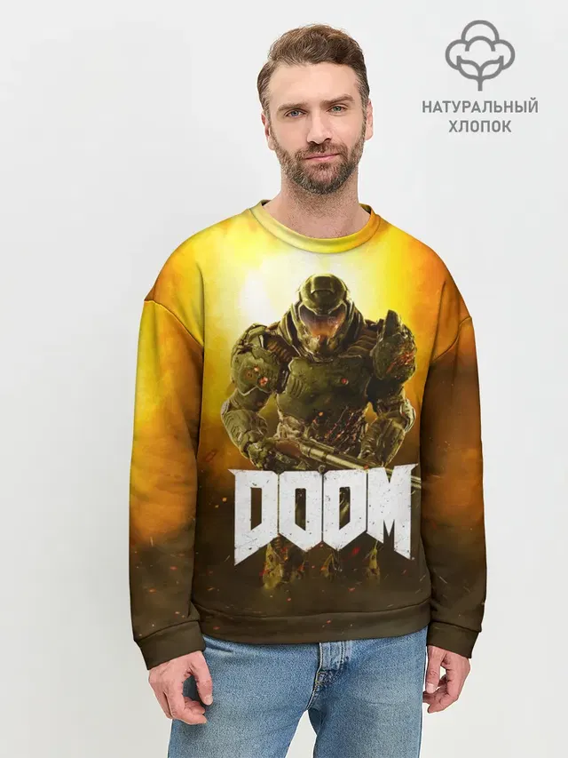 Мужской свитшот базовый с принтом «Дум — DOOM 2016»