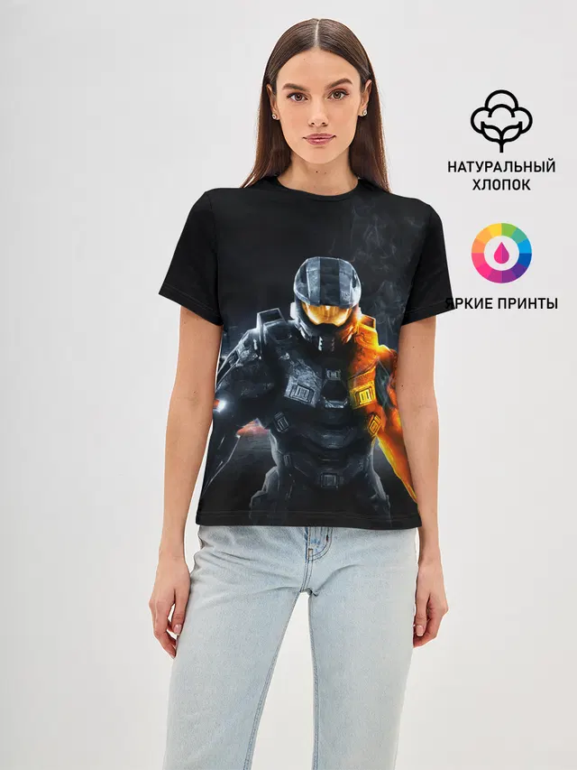 Женская базовая футболка с принтом «Halo x Battlefield»