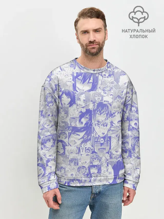 Мужской свитшот базовый с принтом «Ahegao — AHEGAO BLUE»