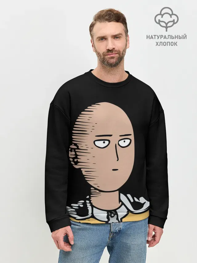 Мужской свитшот базовый с принтом «Ванпанчмен — One-Punch Man Ванпачмен»