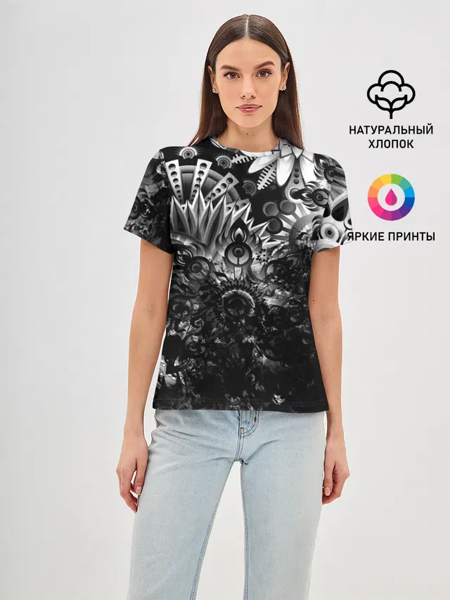 Женская базовая футболка с принтом «Узоры — Floral Pattern»