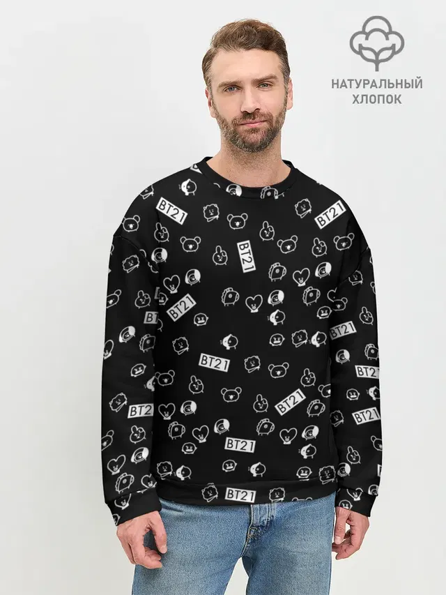 Мужской свитшот базовый с принтом «BTS — BTS BT21 STICKERS»