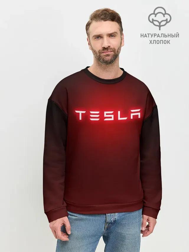 Мужской свитшот базовый с принтом «Tesla»