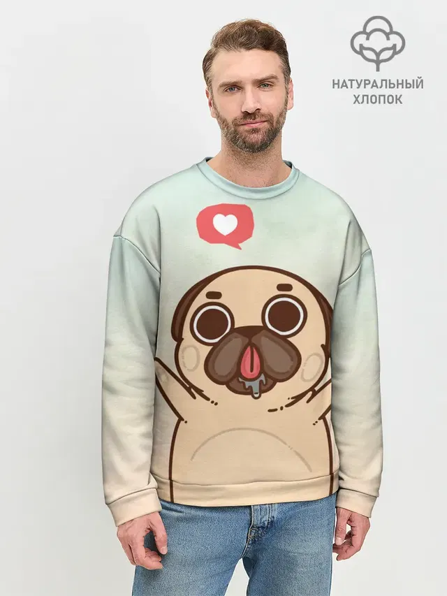 Мужской свитшот базовый с принтом «Puglie Pug Like»