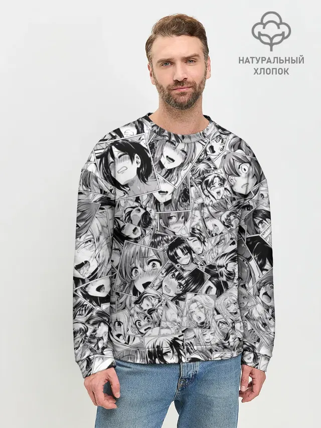 Мужской свитшот базовый с принтом «Ahegao — Manga ahegao»