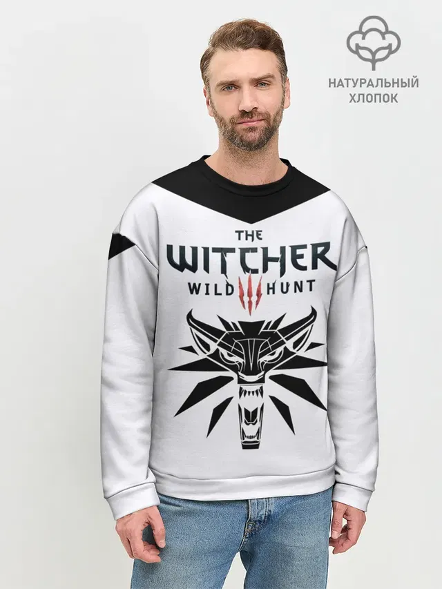 Мужской свитшот базовый с принтом «Wolf School Medallion — THE WITCHER 3: WILD HUNT»