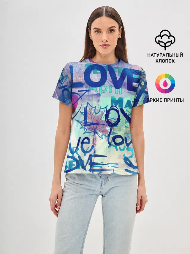 Женская базовая футболка с принтом «Love»