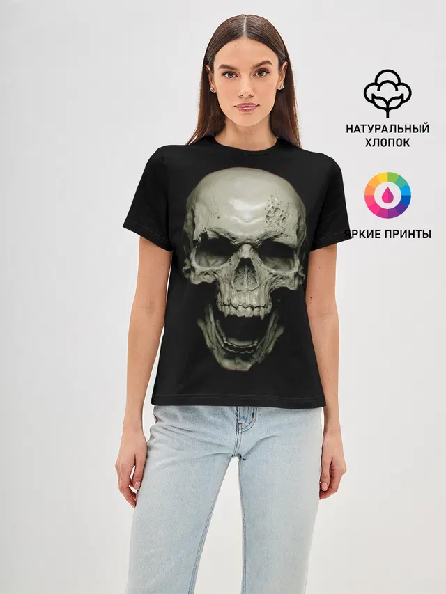 Женская базовая футболка с принтом «Разные тренды — SKULL»