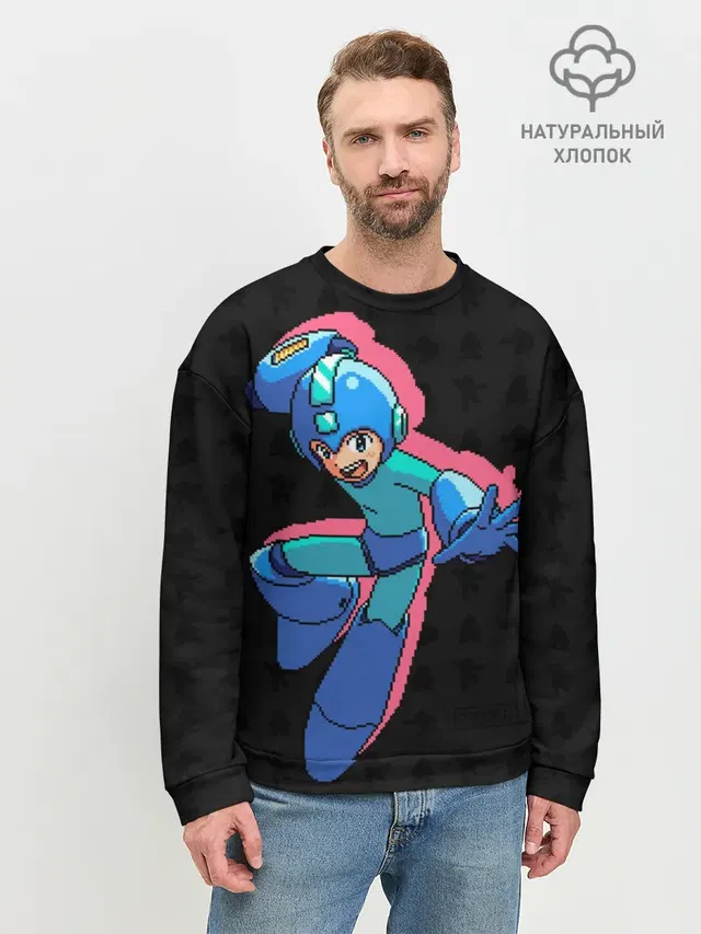 Мужской свитшот базовый с принтом «Retro Games — Mega Man»