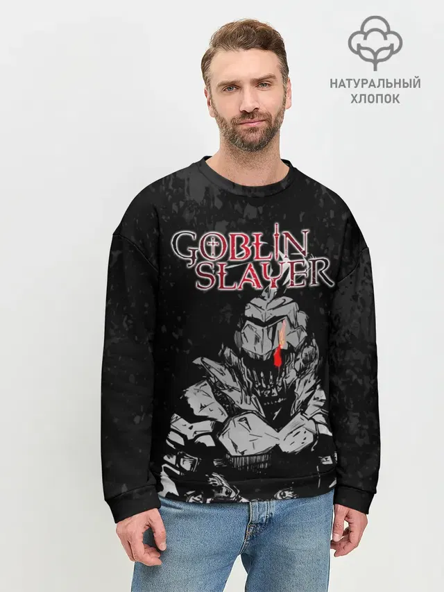 Мужской свитшот базовый с принтом «Убийца гоблинов — Goblin Slayer black background»