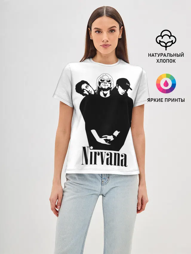 Женская базовая футболка с принтом «Nirvana Группа»