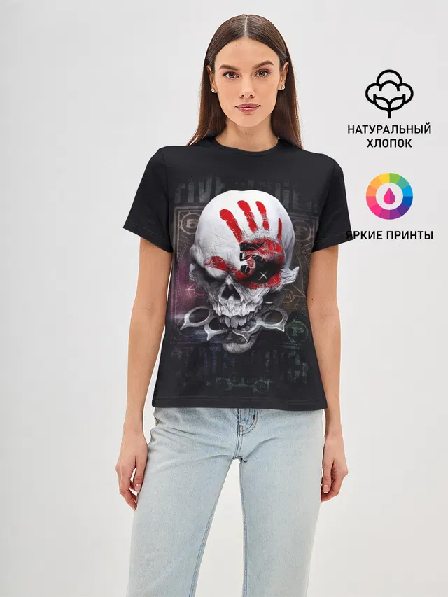 Женская базовая футболка с принтом «Черепа — Damage Skull»