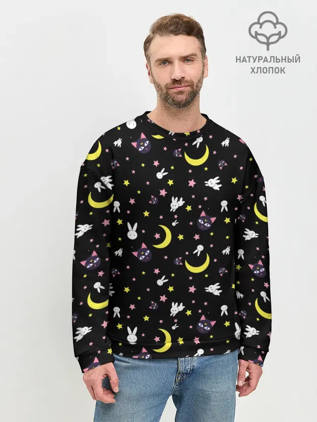 Мужской свитшот базовый с принтом «Sailor Moon Pattern»