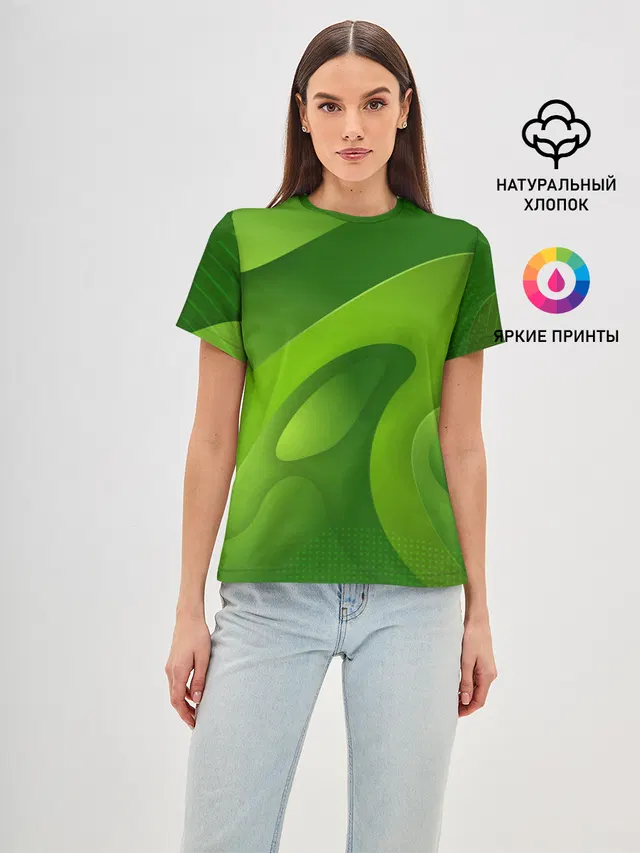 Женская базовая футболка с принтом «Модные — 3d Green abstract»