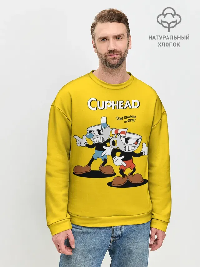 Мужской свитшот базовый с принтом «Cuphead»