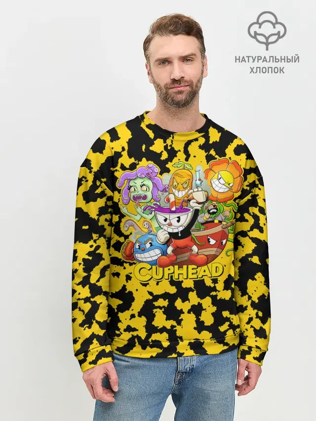 Мужской свитшот базовый с принтом «Cuphead»