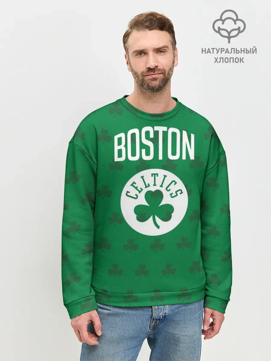 Мужской хлопковый свитшот с принтом «Boston Celtics» — купить — принт крупно