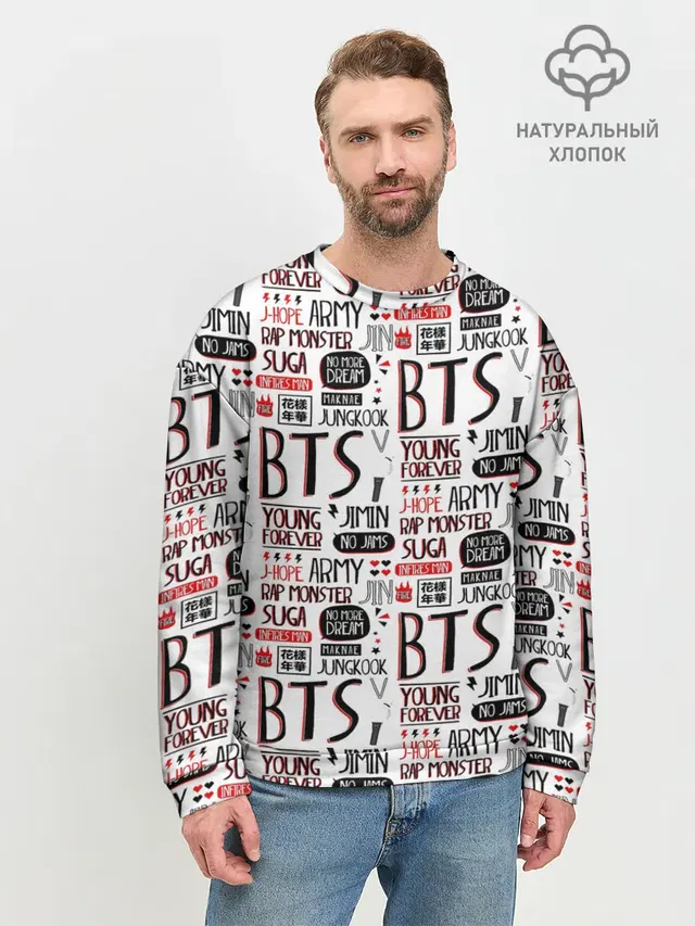 Мужской свитшот базовый с принтом «BTS — BTS Collage»