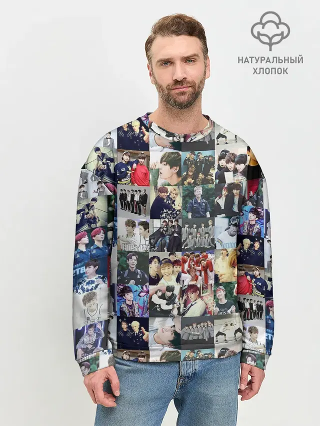 Мужской свитшот базовый с принтом «BTS — BTS Collage»