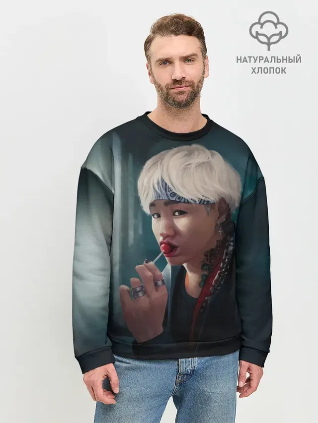 Мужской свитшот базовый с принтом «BTS — Suga»