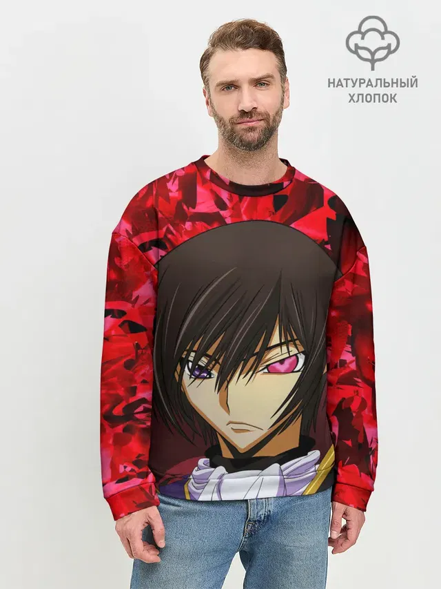 Мужской свитшот базовый с принтом «Code Geass — GODE GEASS textured»