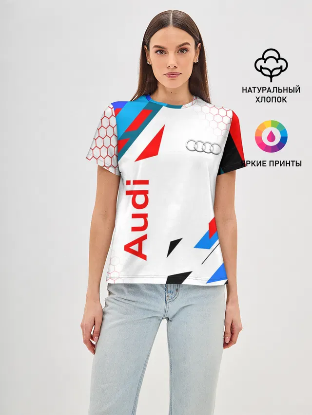 Женская базовая футболка с принтом «Audi — SPORT»