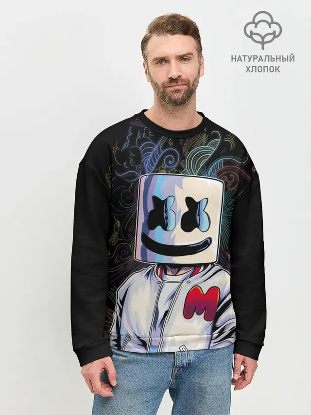 Мужской свитшот базовый с принтом «Marshmello — M»