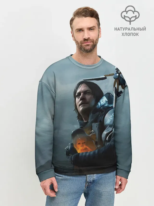 Мужской свитшот базовый с принтом «Death Stranding — Сэм - DEATH STRANDING»