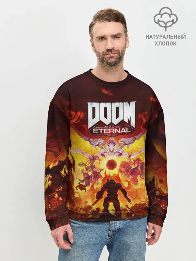 Мужской свитшот базовый с принтом «Дум — DOOM Eternal»