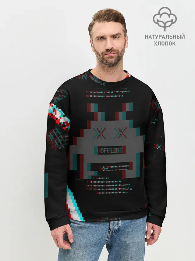 Мужской свитшот базовый с принтом «Binary code — WATCH DOGS DED SEC»
