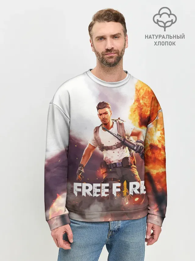Мужской свитшот базовый с принтом «explosion — FREE FIRE»