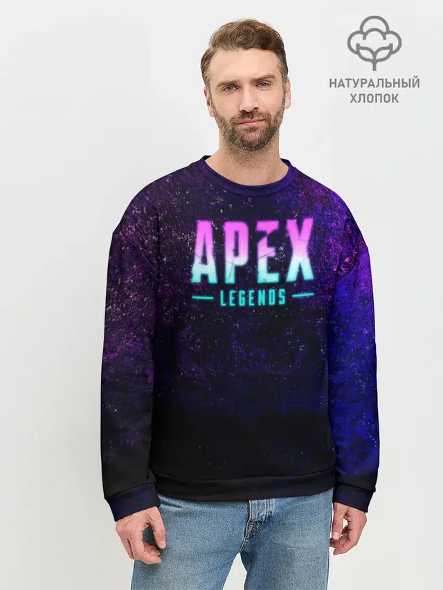 Мужской свитшот базовый с принтом «Apex Legends. Neon logo»