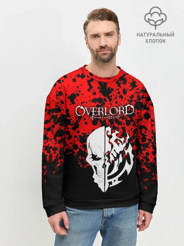 Мужской свитшот базовый с принтом «Overlord — Overlord Skull red»