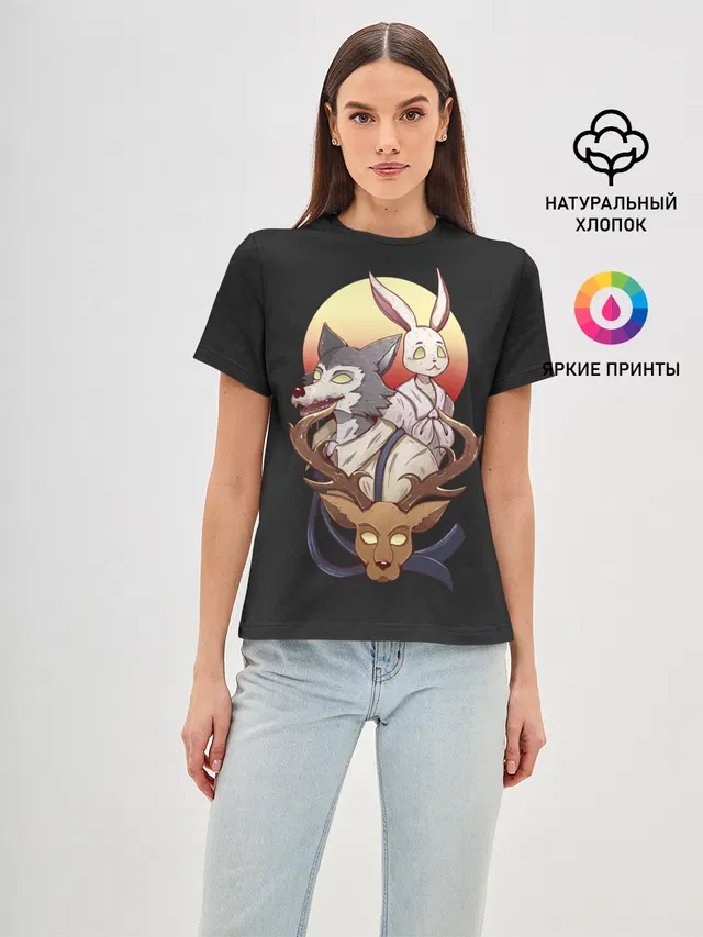 Женская базовая футболка с принтом «Beastars — Легони х Хару х Мелон»
