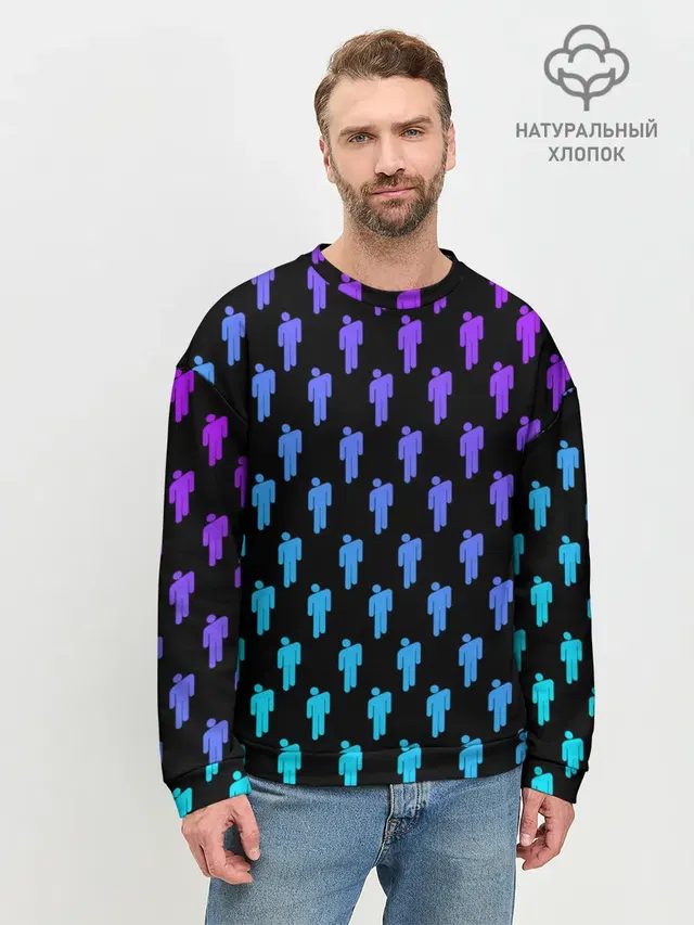 Мужской свитшот базовый с принтом «Billie Eilish — BILLIE EILISH PATTERN»