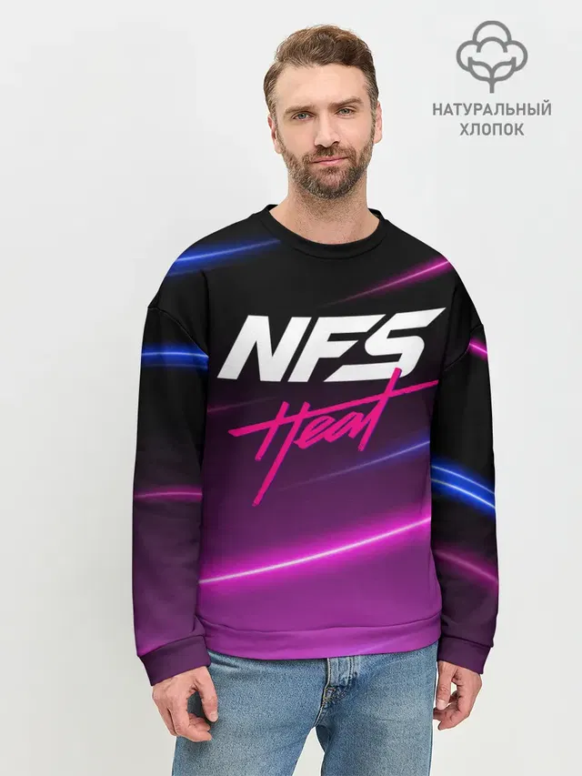 Мужской свитшот базовый с принтом «Neon — NFS: Heat»