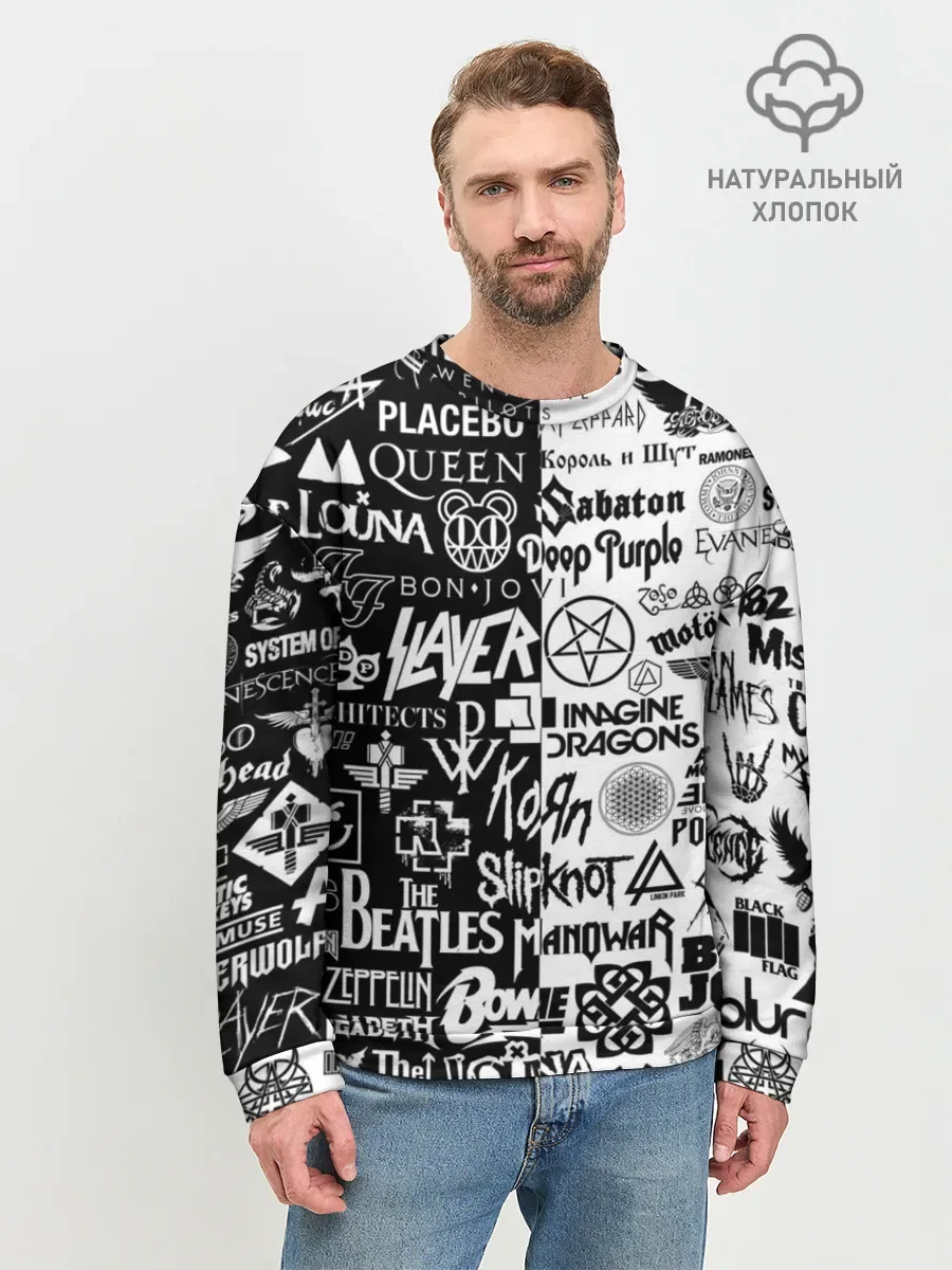 хлопковый свитшот «Rock music logos» — мерч купить — принт крупно