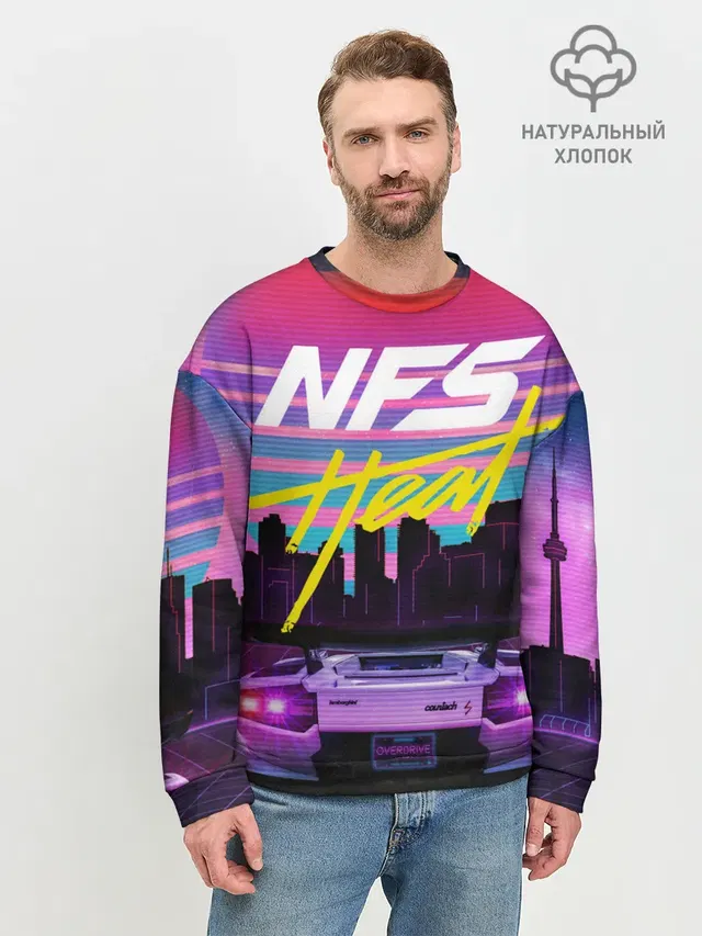 Мужской свитшот базовый с принтом «Lamborghini Countach — Need For Speed Heat»