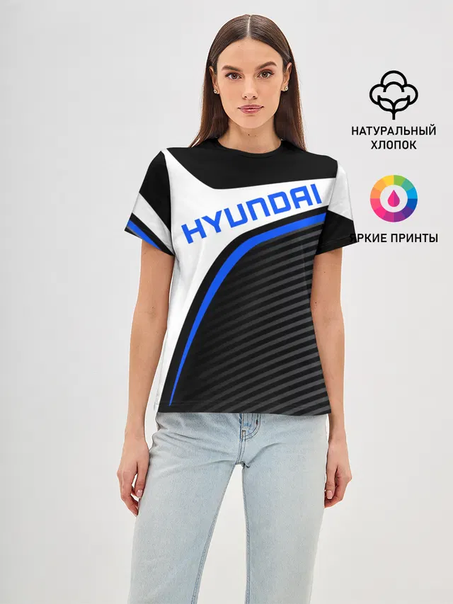 Женская базовая футболка с принтом «Hyundai Хендай Sport — ХЕНДАЙ — SPORT»