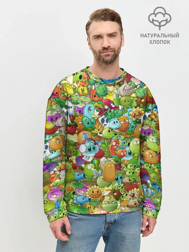 Мужской свитшот базовый с принтом «Plants vs. Zombies»