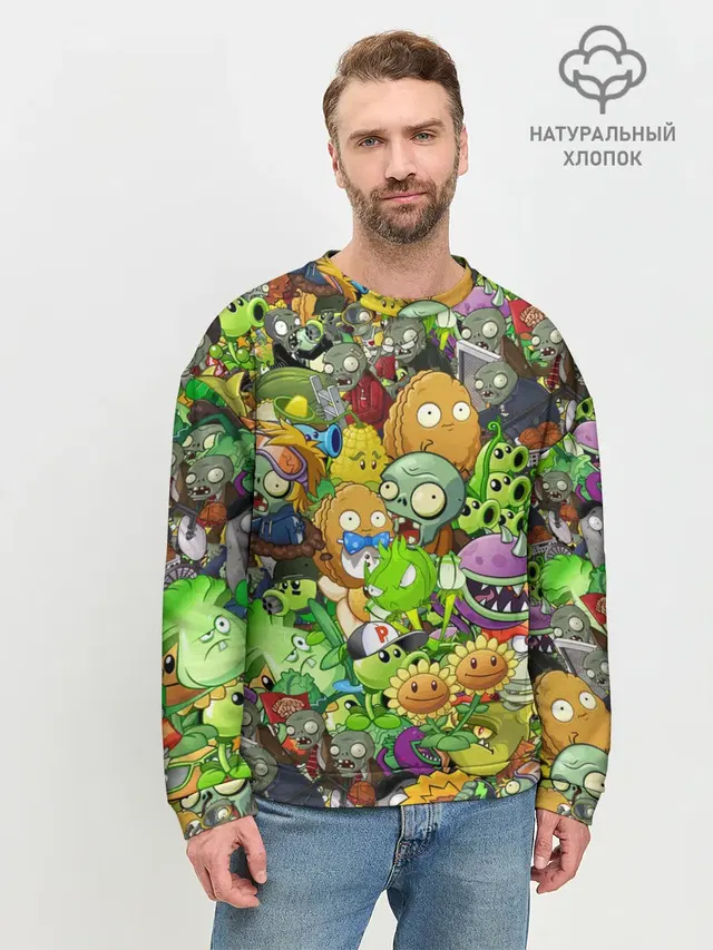 Мужской свитшот базовый с принтом «Plants vs. Zombies»