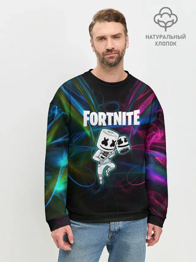 Мужской свитшот базовый с принтом «Фортнайт — Fortnite x Marshmallow.»