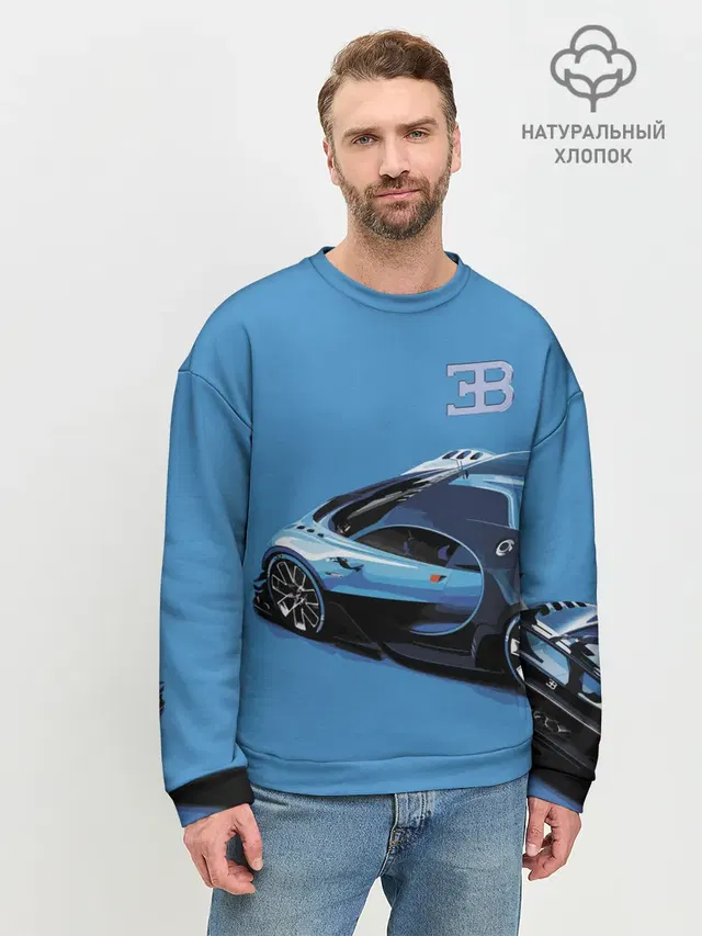 Мужской свитшот базовый с принтом «Разные автомобильные — Bugatti»