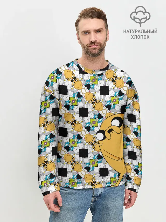 Мужской свитшот базовый с принтом «Время приключений — Jake Adventure Time»