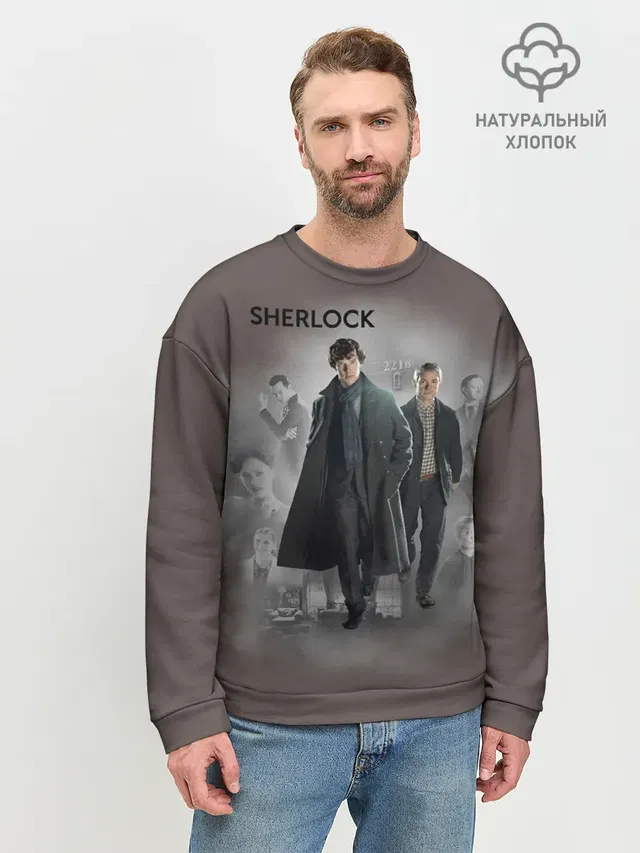 Мужской свитшот базовый с принтом «Шерлок Холмс — SHERLOCK — ШЕРЛОК»