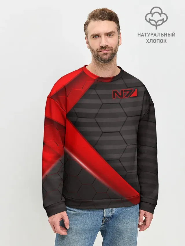 Мужской свитшот базовый с принтом «N7 — MASS EFFECT N7 — МАСС ЭФФЕКТ Н7»