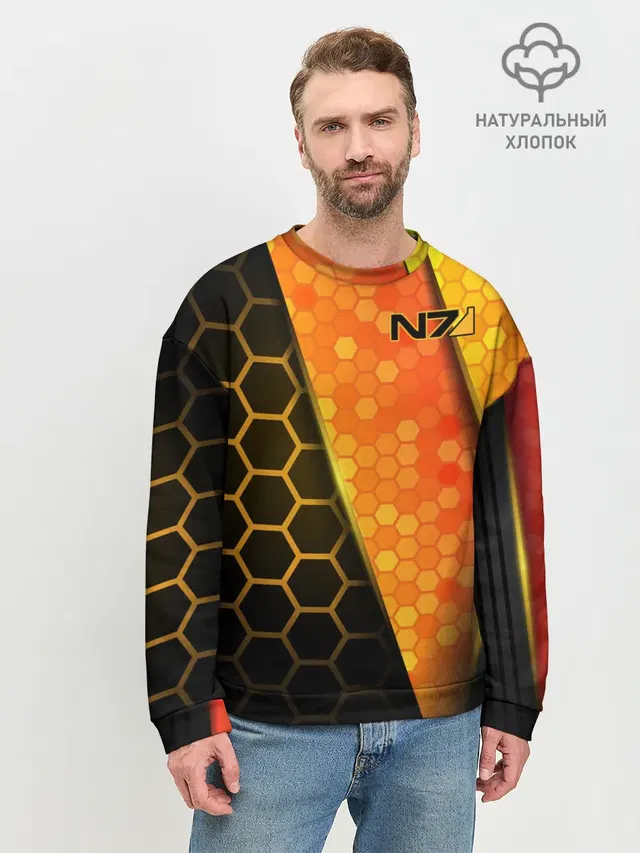 Мужской свитшот базовый с принтом «N7 insignia — Mass Effect N7»
